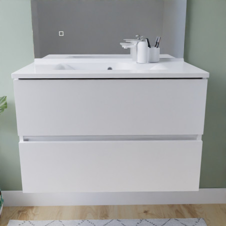 Meuble salle de bain suspendu tout inox 80 cm ROSINOX avec plan vasque ROSINOX - Blanc mat