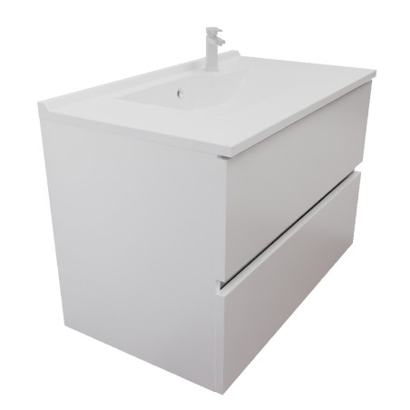 Meuble salle de bain suspendu tout inox 80 cm ROSINOX avec plan vasque ROSINOX - Blanc mat