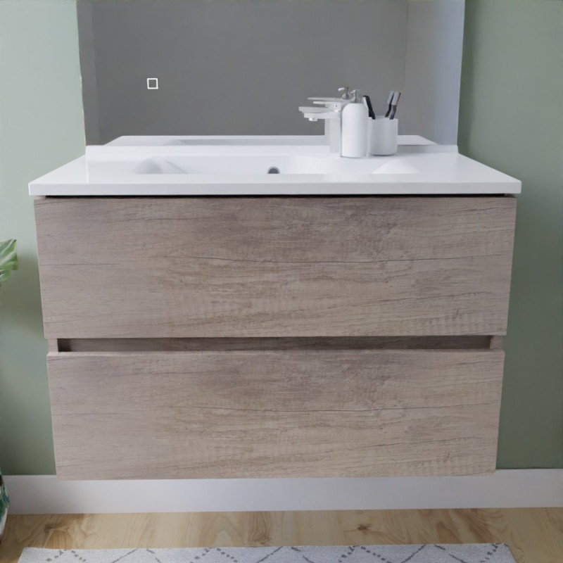 Meuble salle de bain suspendu tout inox 80 cm ROSINOX avec plan vasque ROSINOX - Chêne Meuble salle de bain suspendu tout inox 80 cm ROSINOX avec plan vasque ROSINOX - Chêne