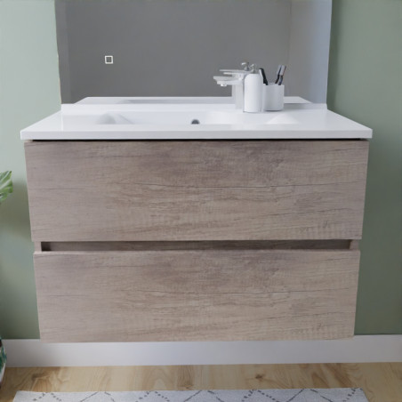 Meuble salle de bain suspendu tout inox 80 cm ROSINOX avec plan vasque ROSINOX - Chêne