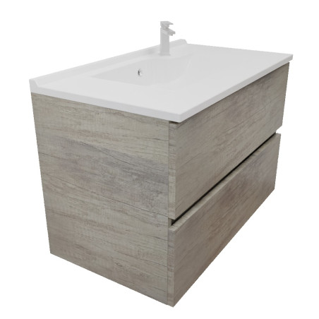 Meuble salle de bain suspendu tout inox 80 cm ROSINOX avec plan vasque ROSINOX - Chêne