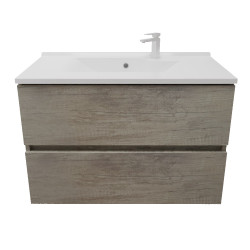 Meuble salle de bain suspendu tout inox 80 cm ROSINOX avec plan vasque ROSINOX - Chêne