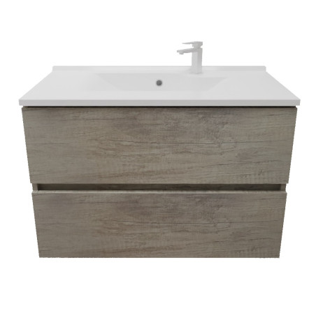 Meuble salle de bain suspendu tout inox 80 cm ROSINOX avec plan vasque ROSINOX - Chêne