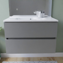 Meuble salle de bain suspendu tout inox 80 cm ROSINOX avec plan vasque ROSINOX - Gris clair