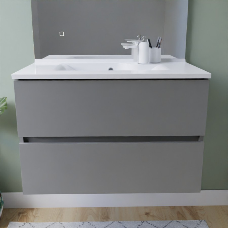 Meuble salle de bain suspendu tout inox 80 cm ROSINOX avec plan vasque ROSINOX - Gris clair Meuble salle de bain suspendu tout inox 80 cm ROSINOX avec plan vasque ROSINOX - Gris clair