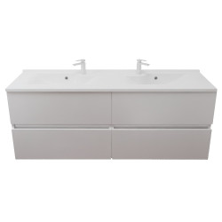 Meuble salle de bain suspendu tout inox 120 cm ROSINOX avec plan vasque ROSINOX - Blanc mat