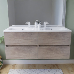 Meuble salle de bain suspendu tout inox 120 cm ROSINOX avec plan vasque ROSINOX - Chêne