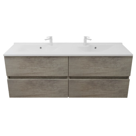 Meuble salle de bain suspendu tout inox 120 cm ROSINOX avec plan vasque ROSINOX - Chêne