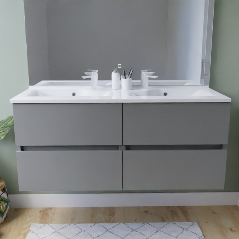 Meuble salle de bain suspendu tout inox 120 cm ROSINOX avec plan vasque ROSINOX - Gris clair Meuble salle de bain suspendu tout inox 120 cm ROSINOX avec plan vasque ROSINOX - Gris clair