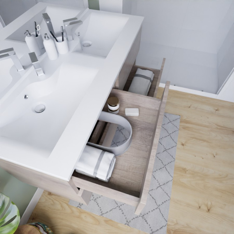 Meuble salle de bain suspendu tout inox 140 cm ROSINOX avec plan vasque ROSINOX - Chêne Meuble salle de bain suspendu tout inox 140 cm ROSINOX avec plan vasque ROSINOX - Chêne
