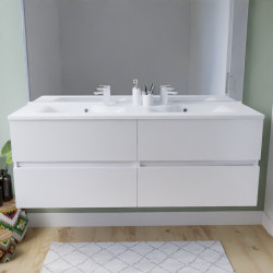 Meuble salle de bain suspendu tout inox 140 cm ROSINOX avec plan vasque ROSINOX - Blanc mat