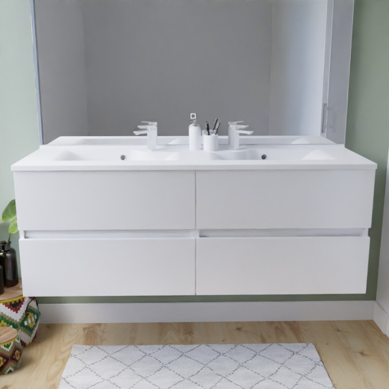 Meuble salle de bain suspendu tout inox 140 cm ROSINOX avec plan vasque ROSINOX - Blanc mat Meuble salle de bain suspendu tout inox 140 cm ROSINOX avec plan vasque ROSINOX - Blanc mat