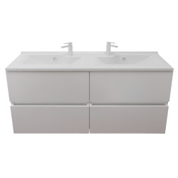 Meuble salle de bain suspendu tout inox 140 cm ROSINOX avec plan vasque ROSINOX - Blanc mat