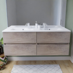 Meuble salle de bain suspendu tout inox 140 cm ROSINOX avec plan vasque ROSINOX - Chêne