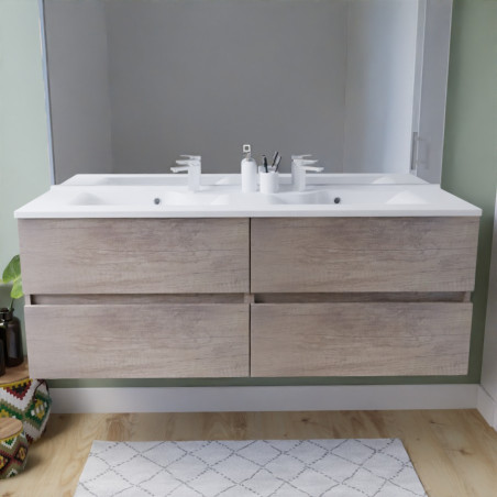 Meuble salle de bain suspendu tout inox 140 cm ROSINOX avec plan vasque ROSINOX - Chêne