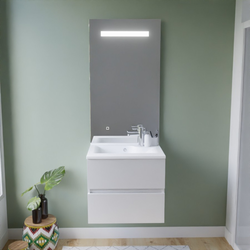 Meuble ROSINOX 60 cm avec plan vasque et miroir Elegance Hauteur 105 cm - Blanc mat Meuble ROSINOX 60 cm avec plan vasque et miroir Elegance Hauteur 105 cm - Blanc mat