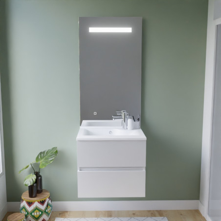 Meuble ROSINOX 60 cm avec plan vasque et miroir Elegance Hauteur 105 cm - Blanc mat