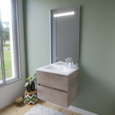 Meuble ROSINOX 60 cm avec plan vasque et miroir Elegance Hauteur 105 cm - Chêne