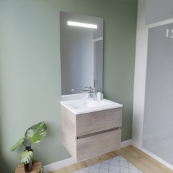 Meuble ROSINOX 60 cm avec plan vasque et miroir Elegance Hauteur 105 cm - Chêne