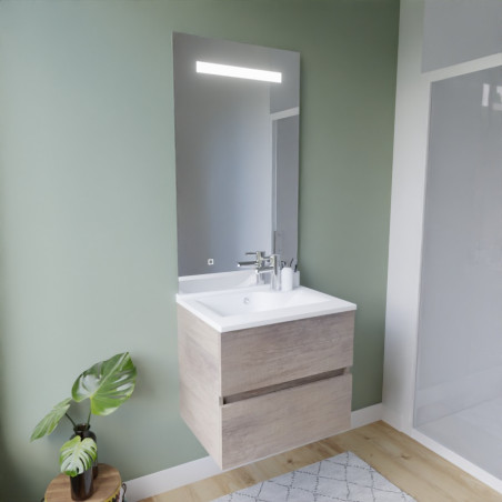 Meuble ROSINOX 60 cm avec plan vasque et miroir Elegance Hauteur 105 cm - Chêne