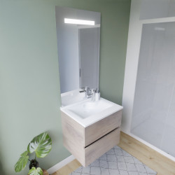 Meuble ROSINOX 60 cm avec plan vasque et miroir Elegance Hauteur 105 cm - Chêne