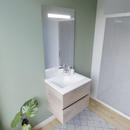 Meuble ROSINOX 60 cm avec plan vasque et miroir Elegance Hauteur 105 cm - Chêne