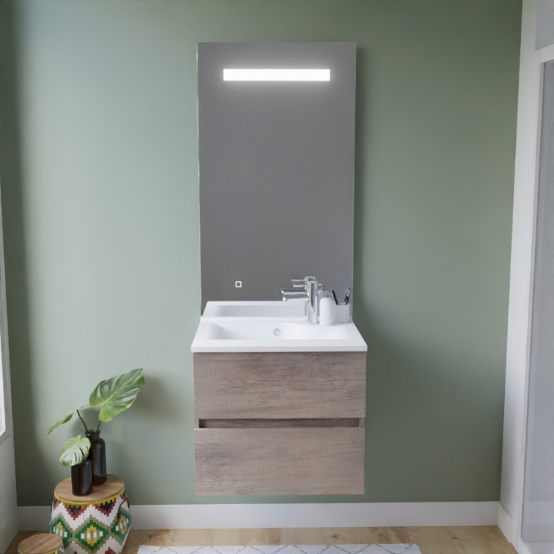 Meuble ROSINOX 60 cm avec plan vasque et miroir Elegance Hauteur 105 cm - Chêne Meuble ROSINOX 60 cm avec plan vasque et miroir Elegance Hauteur 105 cm - Chêne