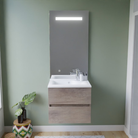 Meuble ROSINOX 60 cm avec plan vasque et miroir Elegance Hauteur 105 cm - Chêne