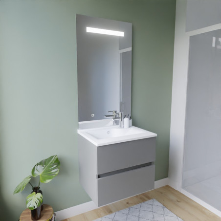Meuble ROSINOX 60 cm avec plan vasque et miroir Elegance Hauteur 105 cm - Gris clair