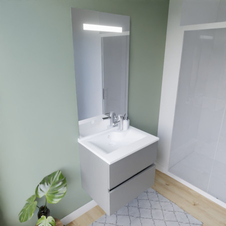 Meuble ROSINOX 60 cm avec plan vasque et miroir Elegance Hauteur 105 cm - Gris clair