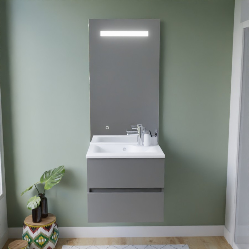 Meuble ROSINOX 60 cm avec plan vasque et miroir Elegance Hauteur 105 cm - Gris clair Meuble ROSINOX 60 cm avec plan vasque et miroir Elegance Hauteur 105 cm - Gris clair