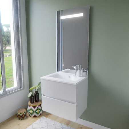 Meuble ROSINOX 60 cm avec plan vasque et miroir Elegance Hauteur 105 cm - Blanc mat