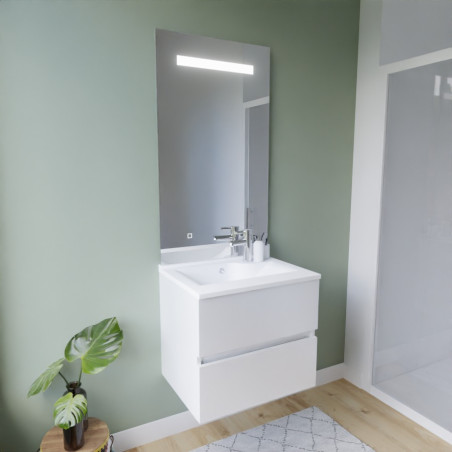 Meuble ROSINOX 60 cm avec plan vasque et miroir Elegance Hauteur 105 cm - Blanc mat