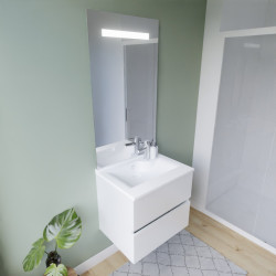 Meuble ROSINOX 60 cm avec plan vasque et miroir Elegance Hauteur 105 cm - Blanc mat