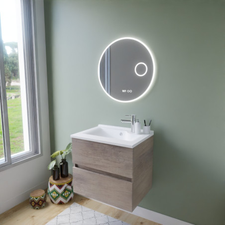 Meuble ROSINOX 60 cm avec plan vasque et miroir - Chêne