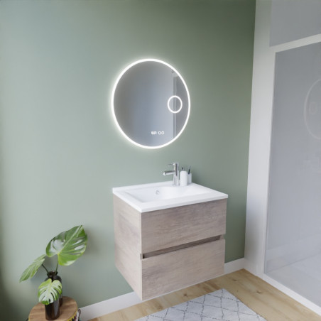 Meuble ROSINOX 60 cm avec plan vasque et miroir - Chêne
