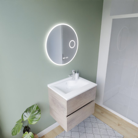Meuble ROSINOX 60 cm avec plan vasque et miroir - Chêne