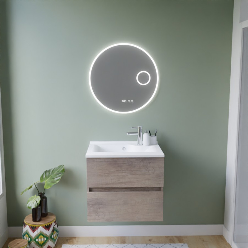 Meuble ROSINOX 60 cm avec plan vasque et miroir - Chêne Meuble ROSINOX 60 cm avec plan vasque et miroir - Chêne