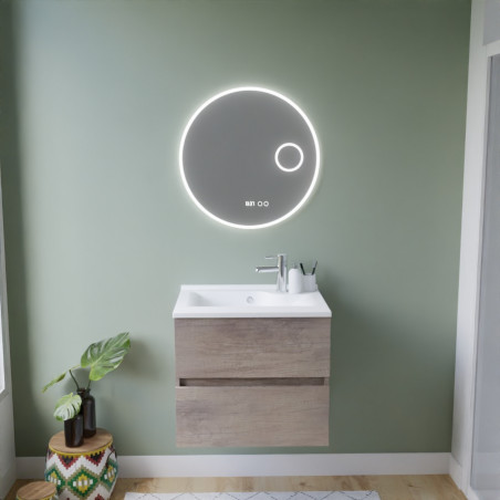 Meuble ROSINOX 60 cm avec plan vasque et miroir - Chêne