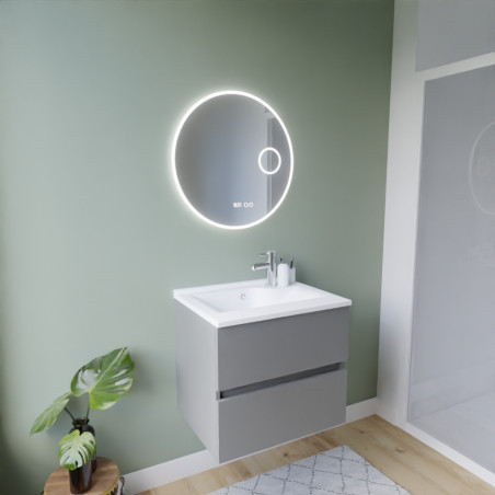 Meuble ROSINOX 60 cm avec plan vasque et miroir - Gris clair