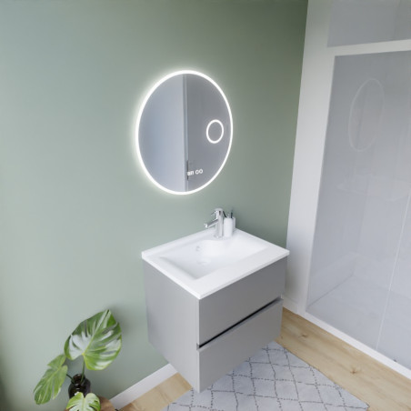 Meuble ROSINOX 60 cm avec plan vasque et miroir - Gris clair