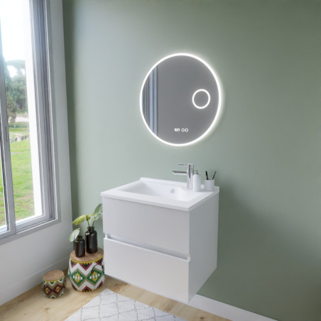 Meuble ROSINOX 60 cm avec plan vasque et miroir - Blanc Mat