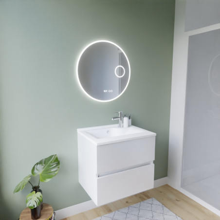 Meuble ROSINOX 60 cm avec plan vasque et miroir - Blanc Mat