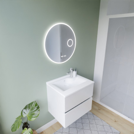 Meuble ROSINOX 60 cm avec plan vasque et miroir - Blanc Mat