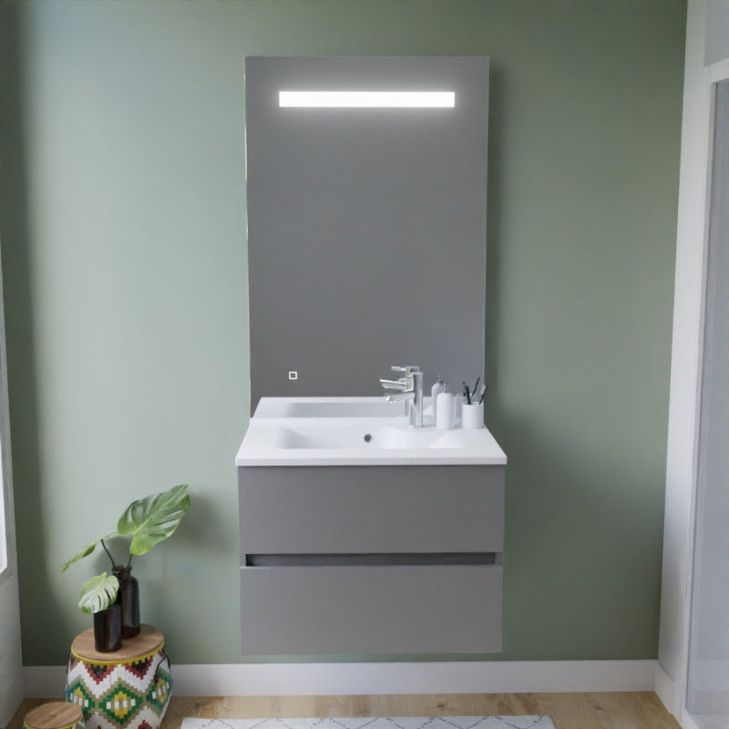 Meuble ROSINOX 70 cm avec plan vasque et miroir Elegance Hauteur 105 cm - Gris clair Meuble ROSINOX 70 cm avec plan vasque et miroir Elegance Hauteur 105 cm - Gris clair
