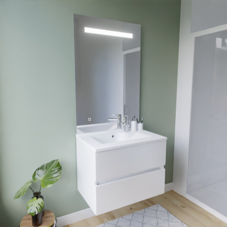 Meuble ROSINOX 70 cm avec plan vasque et miroir Elegance Hauteur 105 cm - Blanc mat