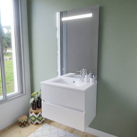 Meuble ROSINOX 70 cm avec plan vasque et miroir Elegance Hauteur 105 cm - Blanc mat