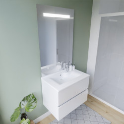 Meuble ROSINOX 70 cm avec plan vasque et miroir Elegance Hauteur 105 cm - Blanc mat