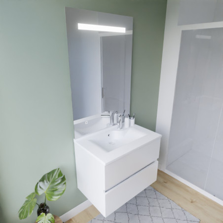 Meuble ROSINOX 70 cm avec plan vasque et miroir Elegance Hauteur 105 cm - Blanc mat