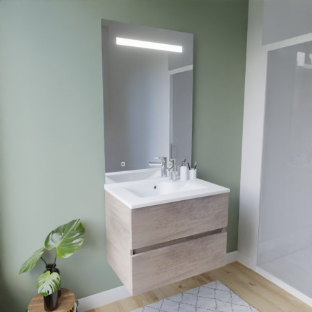 Meuble ROSINOX 70 cm avec plan vasque et miroir Elegance Hauteur 105 cm - Chêne